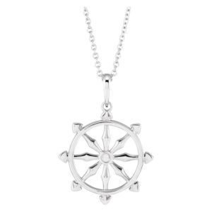 Dharma Wheel Pendant Necklace 14K White Gold