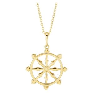 Dharma Wheel Pendant Necklace 14K Yellow Gold