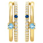 Diamond Accented Blue Sapphire and Aquamarine Hoop Earrings 14K Gold Diamond Accented Blue Sapphire and Aquamarine Hoop Earrings 14K Gold