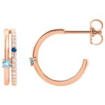 Diamond Accented Blue Sapphire and Aquamarine Hoop Earrings 14K Rose Gold Diamond Accented Blue Sapphire and Aquamarine Hoop Earrings 14K Rose Gold