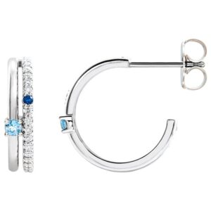 Diamond Accented Blue Sapphire and Aquamarine Hoop Earrings 14K White Gold