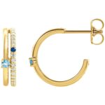 Diamond Accented Blue Sapphire and Aquamarine Hoop Earrings 14K Yellow Gold Diamond Accented Blue Sapphire and Aquamarine Hoop Earrings 14K Yellow Gold
