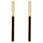 Diamond & Black Enamel Bar Dangle Earrings 14k Gold