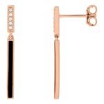 Diamond & Black Enamel Bar Dangle Earrings 14k Rose Gold