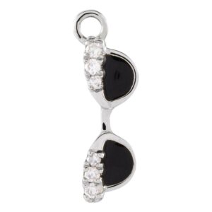 Diamond Black Enamel Sunglasses Charm 14K White Gold