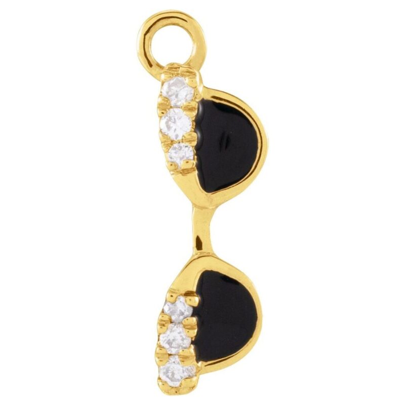 Diamond Black Enamel Sunglasses Charm 14K Yellow Gold