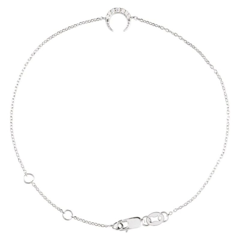 Diamond Crescent Moon Bracelet 14K White Gold