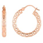 Diamond Cut Hollow Hoop Earrings 14K Rose Gold