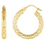 Diamond Cut Hollow Hoop Earrings 14K Yellow Gold