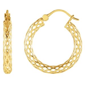 Diamond Cut Hollow Hoop Earrings 14K Yellow Gold