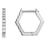 Diamond Hexagon Hinged Huggie Earrings 14K White Gold