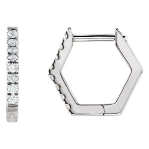 Diamond Hexagon Hinged Huggie Earrings 14K White Gold