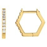 Diamond Hexagon Hinged Huggie Earrings 14K Yellow Gold
