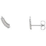 Diamond Leaf Ear Climber Earrings 14K White Gold