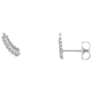 Diamond Leaf Ear Climber Earrings 14K White Gold