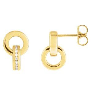 Diamond Line Circle Drop Earrings 14K Yellow Gold