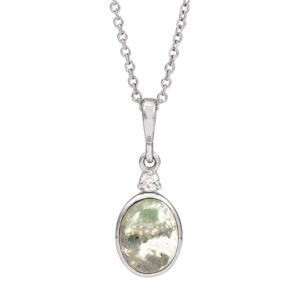 Diamond Natural Green Moss Agate Necklace 14K White Gold