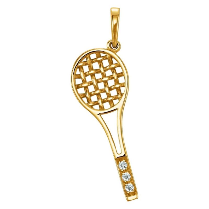 Diamond Tennis Racket Pendant 14K Yellow Gold