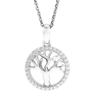 Diamond Tree of Life Necklace 14K White Gold