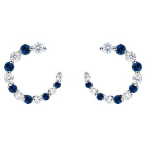 Diamond and Blue Sapphire Front to Back Hoop Earrings 14K Gold