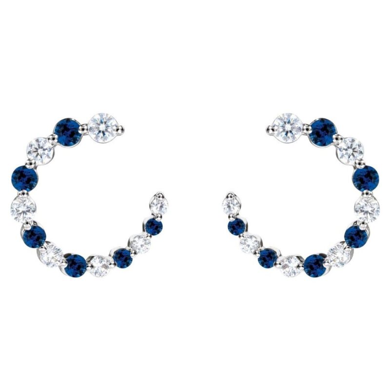 Diamond and Blue Sapphire Front to Back Hoop Earrings 14K Gold
