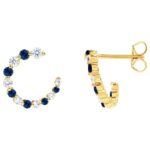 Diamond and Blue Sapphire Front to Back Hoop Earrings 14K Yellow Gold Diamond and Blue Sapphire Front to Back Hoop Earrings 14K Yellow Gold
