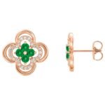 Diamond and Emerald Four Leaf Clover Stud Earrings 14K White Gold (1)