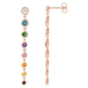 Diamond and Multi-Gemstone Rainbow Dangle Earrings 14K Rose Gold