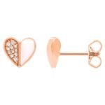 Diamond and Pink Enamel Heart Stud Earrings 14K Rose Gold