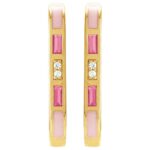 Diamond and Pink Tourmaline Elongated Oblong Hoop Earrings 14K Gold