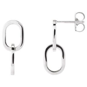 Double Oval Chain Link Drop Earrings 14K White Gold