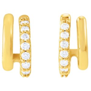 Double Stacked Diamond J-Hoop Earrings 14K Gold