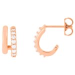 Double Stacked Natural Diamond J-Hoop Earrings 14K Rose Gold