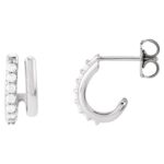Double Stacked Natural Diamond J-Hoop Earrings 14K White Gold