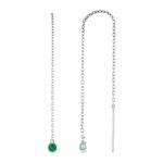 Emerald Chain Earrings 14K White Gold