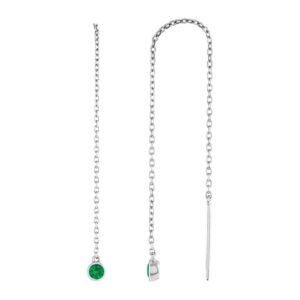 Emerald Chain Earrings 14K White Gold