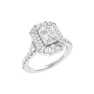 Emerald Cut Art Deco Engagement Ring VVS 1 1.8 Ct tw Lab Grown Diamond 14k White Gold