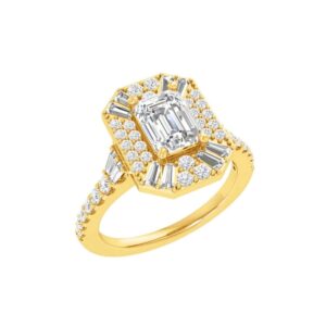 Emerald Cut Art Deco Engagement Ring VVS 1 1.8 Ct tw Lab Grown Diamond 14k Yellow Gold