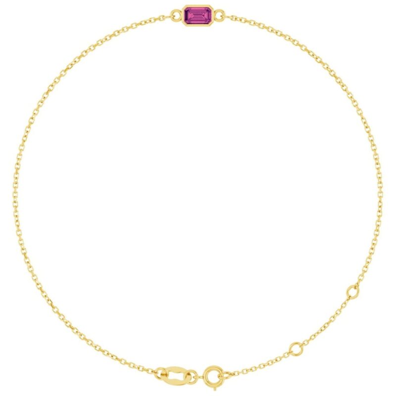 Emerald Cut Bezel Set Pink Tourmaline Bracelet 14K Yellow Gold