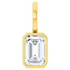 Emerald Cut Natural White Sapphire Solitaire Pendant 14K Gold