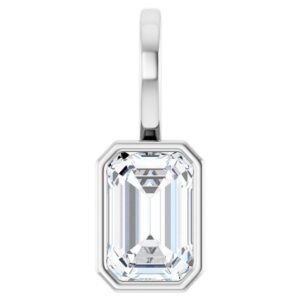 Emerald Cut Natural White Sapphire Solitaire Pendant 14K White Gold