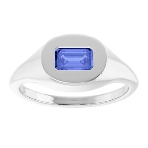 Emerald Cut Tanzanite Signet Ring 14K White Gold