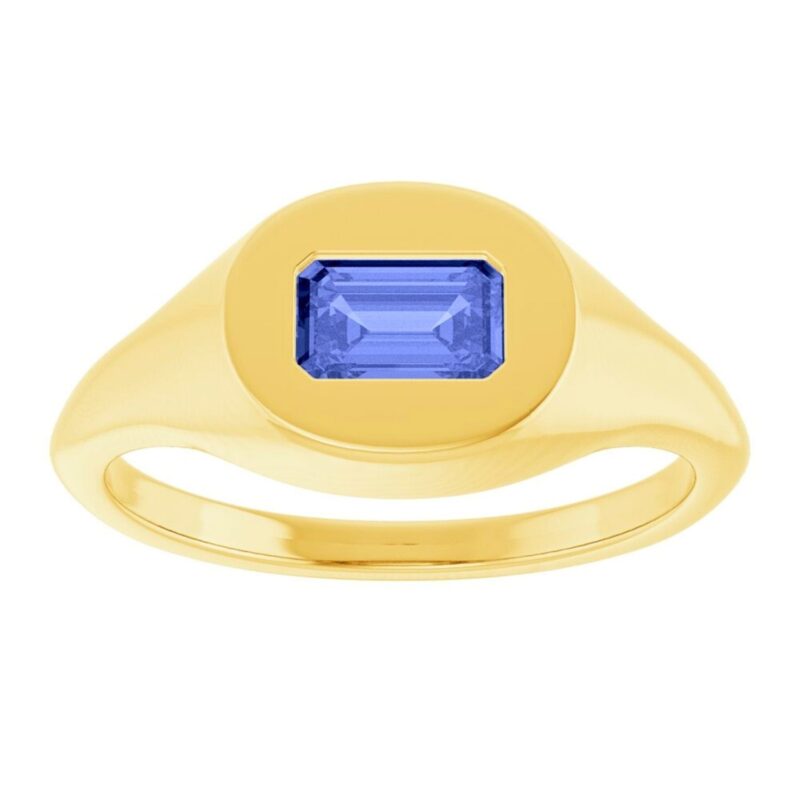 Emerald Cut Tanzanite Signet Ring 14K Yellow Gold