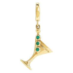 Emerald Martini Glass Charm Pendant 14K Yellow Gold