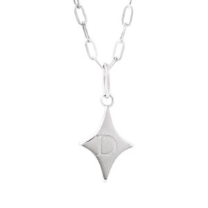 Engravable Four Point Star Pendant Necklace 14K White Gold