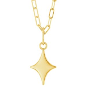 Engravable Four Point Star Pendant Necklace 14K Yellow Gold