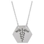 Engravable Medical Identification Caduceus Necklace 14K White Gold Engravable Medical Identification Caduceus Necklace 14K White Gold