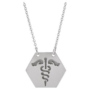 Engravable Medical Identification Caduceus Necklace 14K White Gold