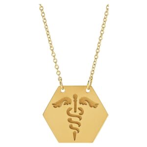 Engravable Medical Identification Caduceus Necklace 14K Yellow Gold