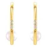 Floating Pearl Diamond Hoop Earrings 14K Gold
